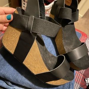 Black chunky platform sandals